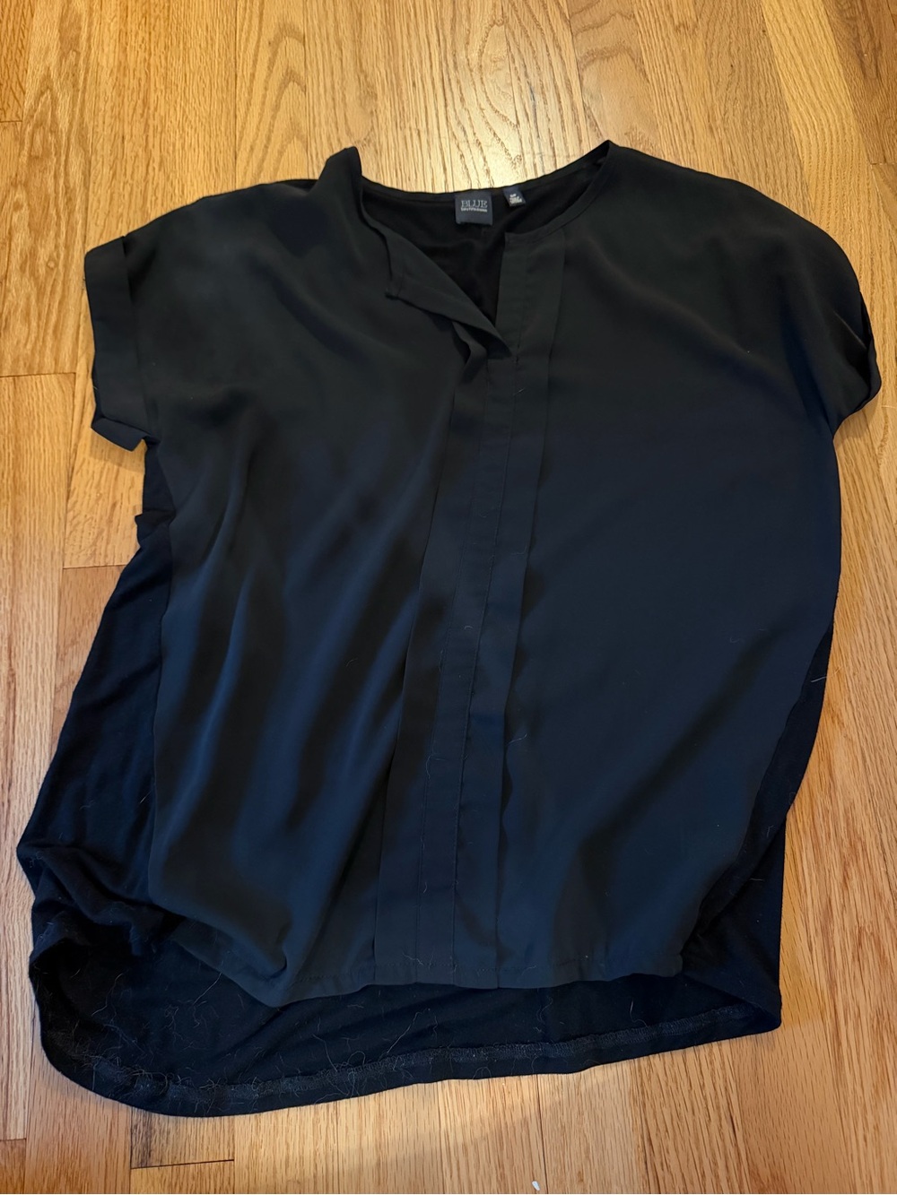 Saks Fifth Avenue Black Short-Sleeve V-Neck Blouse